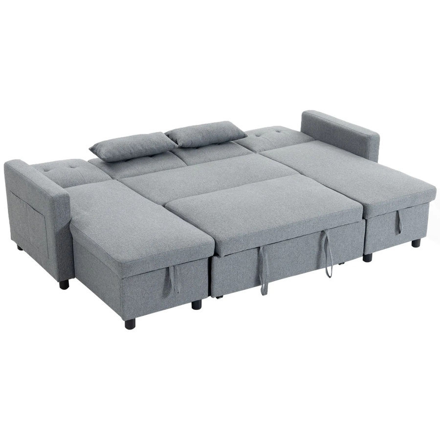 HOMCOM Ecksofa mit Schlaffunktion in Grau aus Polyester und Kiefernholz, B/T/H: 241 x 147 x 85 cm - Bild 2