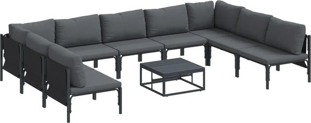 vidaXL Garten-Sofa-Set 10-teilig in Anthrazit mit Polstern und Tisch aus pulverbeschichtetem Stahl - Bild 1