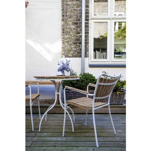 Cinas Garten-Kaffeetisch Ellen mit Teakholz-Tischplatte in Weiss, Durchmesser: 80 cm, Höhe: 74 cm - Bild 2