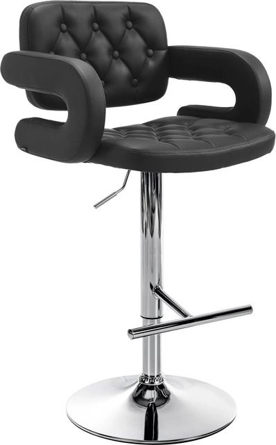 DELUKE Barhocker BURID in Schwarz mit Kunstleder und Silber, höhenverstellbar, drehbar und mit Lehne, B/T/H: 62 x 55 x 103 cm - Bild 1