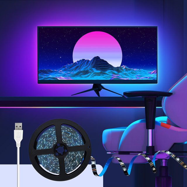 Aiopp RGBIC LED-Streifen für PC-Monitor mit USB-Sync-Box zur Bildschirm-Hintergrundbeleuchtung in Silber und Multicolour - Bild 1