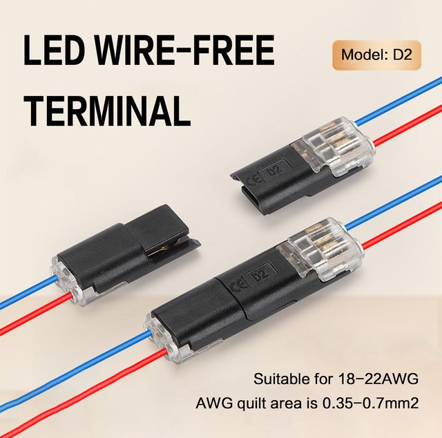 D1 D2 LED-Kabelverbinder in Schwarz, lötfreie Plug-and-Play Anschlussblöcke aus PVC-isoliertem Kunststoff für deine Beleuchtung - Bild 1