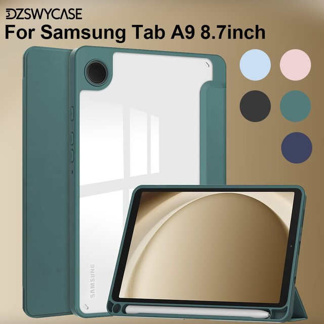 Transparente Schutzhülle für Samsung Galaxy Tab A9/A11 8,7 Zoll (2023/2025) mit Stifthalter und Auto Sleep/Wake Funktion in Blau - Bild 1