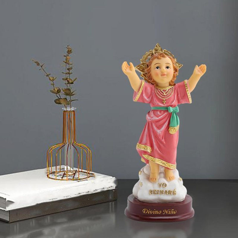 Kesoto Religiöse Jesus Statue Divino NiñO als katholisches Ornament in Rosa aus Kunstharz - Bild 1