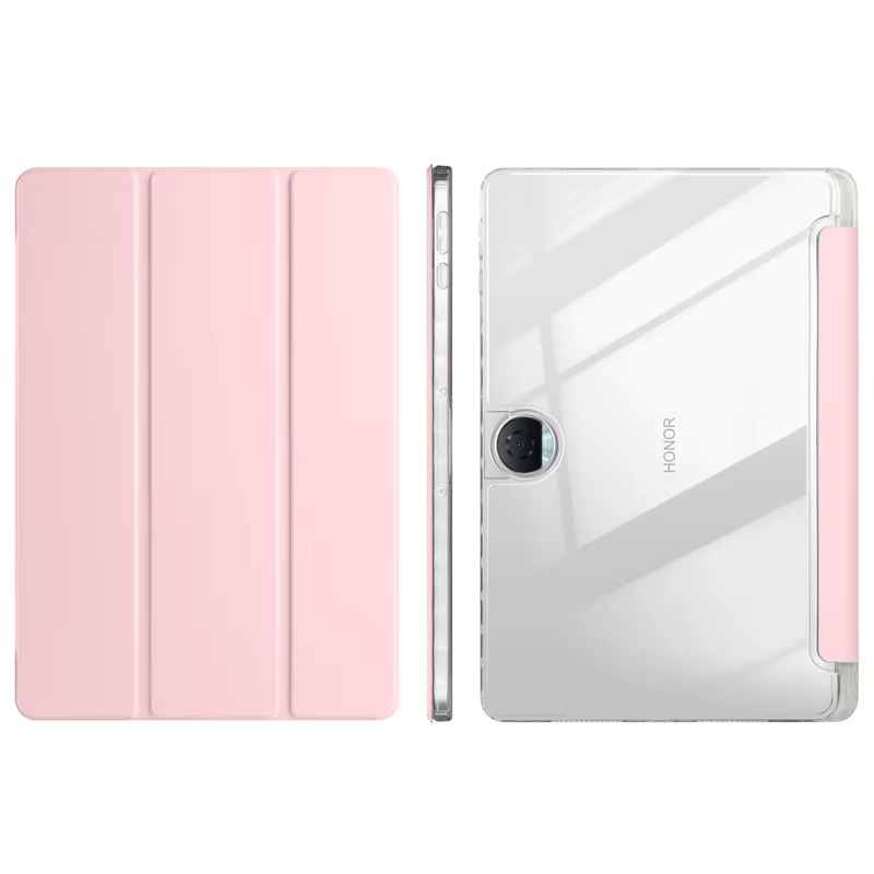 Honor Pad 9 Schutzhülle aus PU-Leder mit Stifthalter und dreifach faltbarer Standfunktion, transparente harte Rückseite, verfügbar in Pink oder Purple - Bild 1