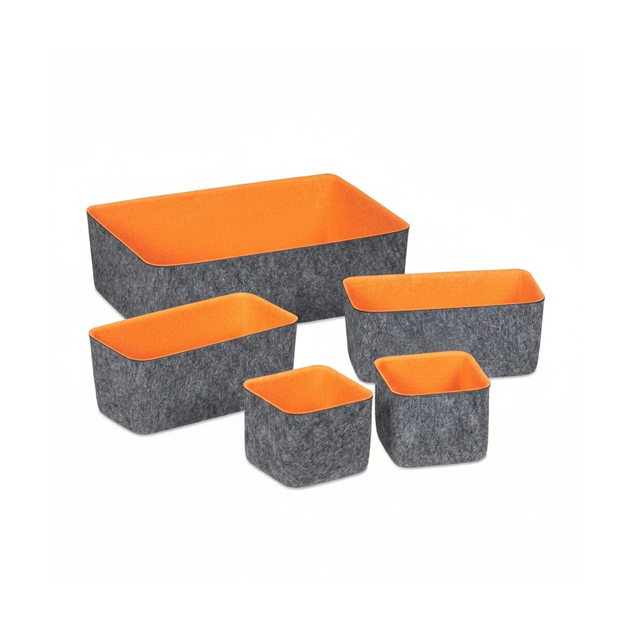 Relaxdays Schubladen Organizer aus Filz, 5-teilig, Grau und Orange, B: 37,5 cm, T: 26,5 cm, H: 11,5 cm - Bild 2