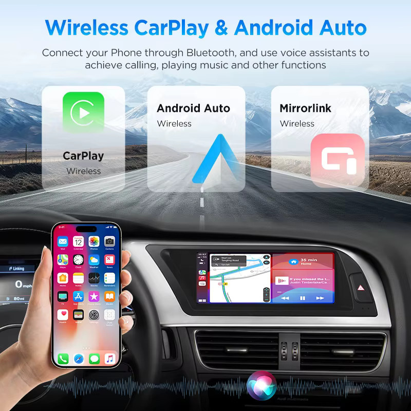 Junsun 8,8 Zoll Bluetooth Wireless CarPlay Android Auto Autoradio für Audi A4 A4L B8 2009-2016 8-Kern 4G WiFi Stereo Multimedia Player in Schwarz - Bild 4