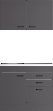 OPTIFIT Miniküche Kiel420 in Anthrazit Matt, moderne Küchenzeile mit Türen und Schubladen, B/T/H: 100 x 50 x 210 cm