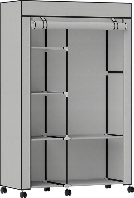 HOMCOM Stoffkleiderschrank mit Rollen und Kleiderstange, tragbarer Kleiderschrank mit 6 Regalen und Stahlrahmen, Creme, B/T/H: 103 x 43 x 162,5 cm - Bild 1