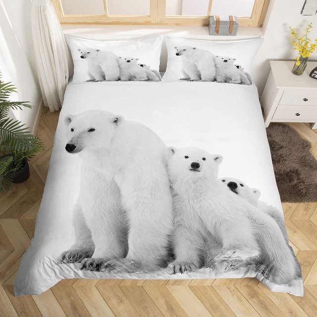 Bettwäsche-Set mit Eisbär-Motiv von Binchi Outdoor Product in Weiß, Polyester-Mikrofaser für Kinder, B/H: 140 x 210 cm - Bild 1