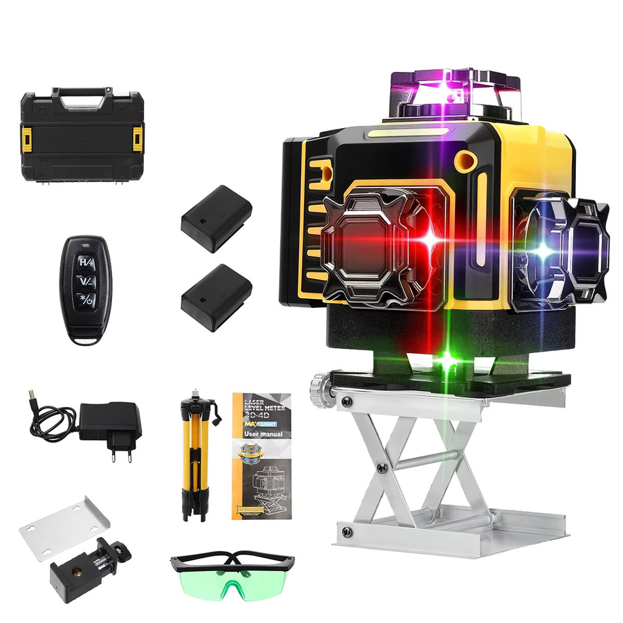 VIOLEWORKS 4D16 Selbstnivellierender Linienlaser mit grünem, rotem, blauem und violettem Laserstrahl, IP54 wasserdicht und mit wiederaufladbarem Akku - Bild 2