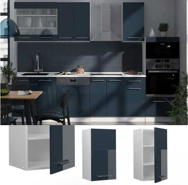 Vicco Hängeschrank Fame-Line Küchenschrank Hochglanz Weiß Dunkelblau B: 40 cm, H: 72 cm, T: 34,1 cm - Bild 1