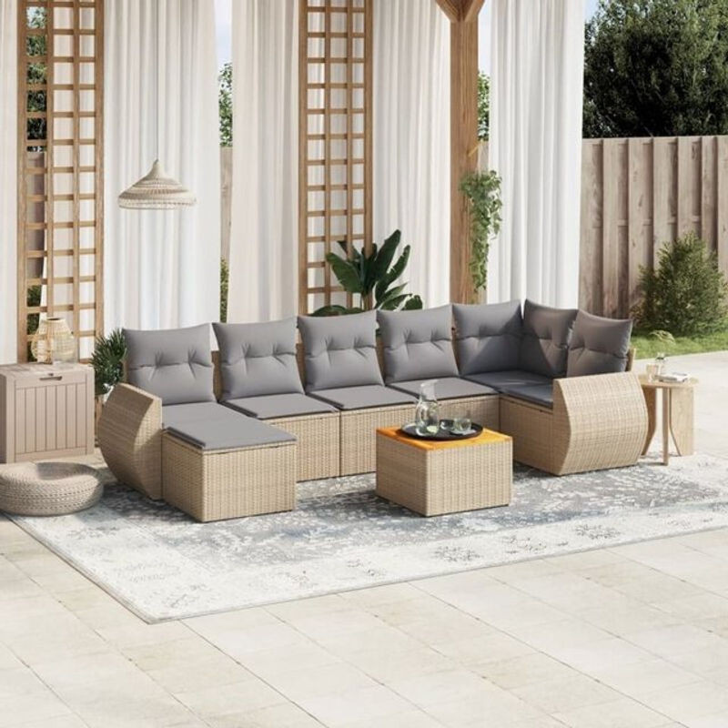 8-tlg. Garten-Sofagarnitur mit Kissen aus Polyrattan in Beige und Grau von VIDAXL - Bild 1