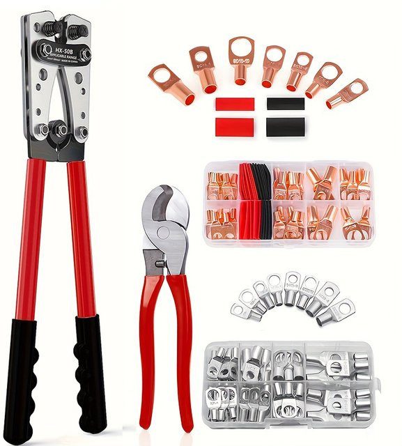 AOKIN Crimpzange Set mit Kabelschneider und 60 Kupfer-Ringkabelschuhen in Kupfer - Bild 1
