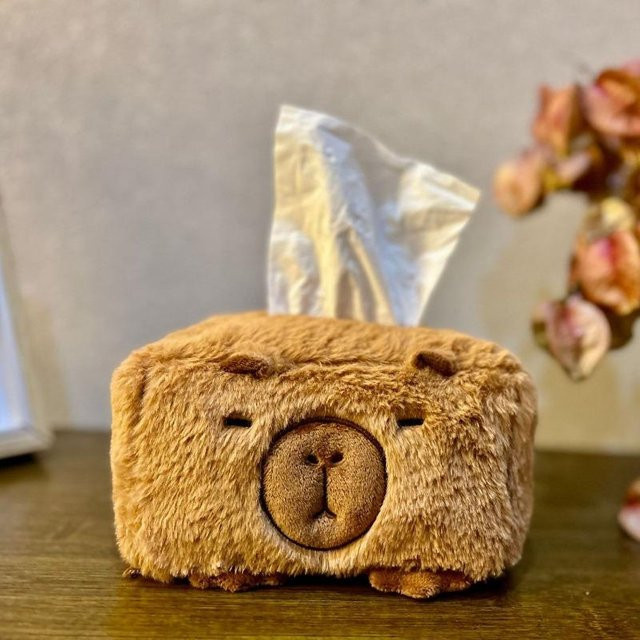Fashnics Capybara Plüsch Taschentuchbox in Beige, Kawaii Heimdekoration B: 25 cm, T: 20 cm, H: 15 cm - Bild 1