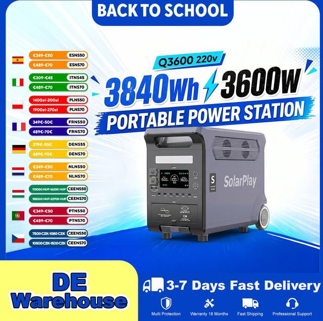 SOLARPLAY Q3600 Solargenerator mit 3840Wh LiFePO4 Batterie und 3600W AC-Ausgang für Wohnmobile und Baustellen - Bild 1