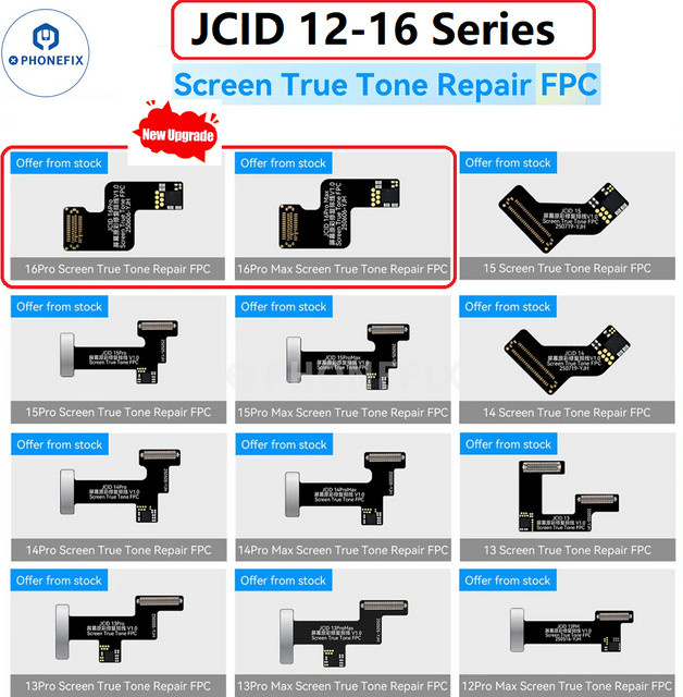 JCID FPC-Kabel für iPhone 12 bis 16 Pro Max zur True Tone Bildschirm Reparatur und Wiederherstellung der Originalfarbanzeige in Schwarz - Bild 1