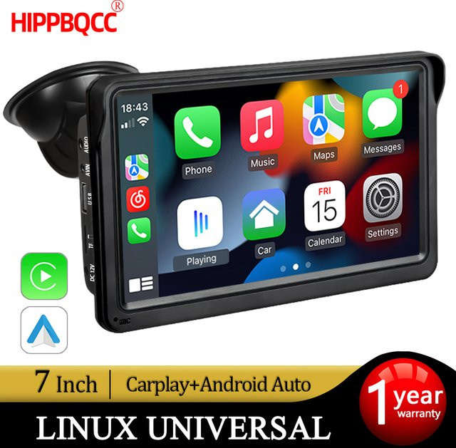 HIPPBQCC 7-Zoll Carplay MP5-Player mit Bluetooth und Touchscreen, tragbares Android Auto Autoradio für Apple und Android, Schwarz - Bild 1