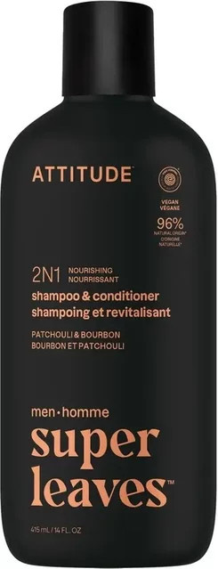 Attitude Super Leaves Shampoo 2 in 1, Patchouli & Bourbon, 415 ml, mit Panthenol - Bild 1