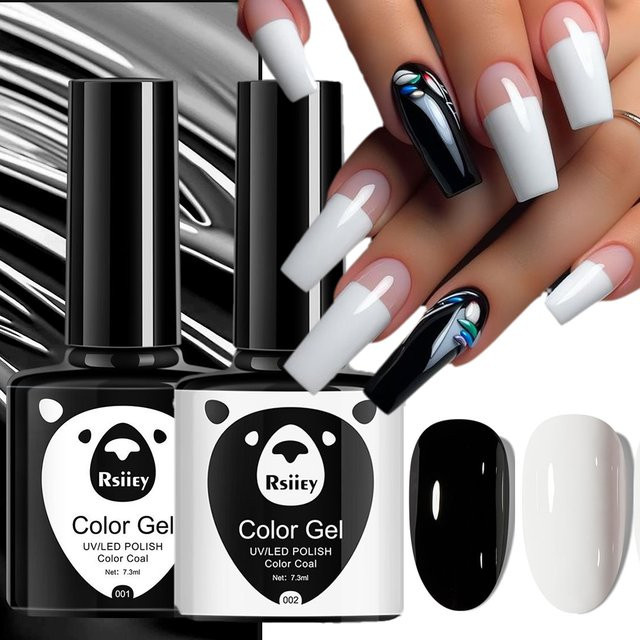 MAFANAILS Gel Nagellack Schwarz Weiß, 7,3 ml, Glänzend - Bild 1