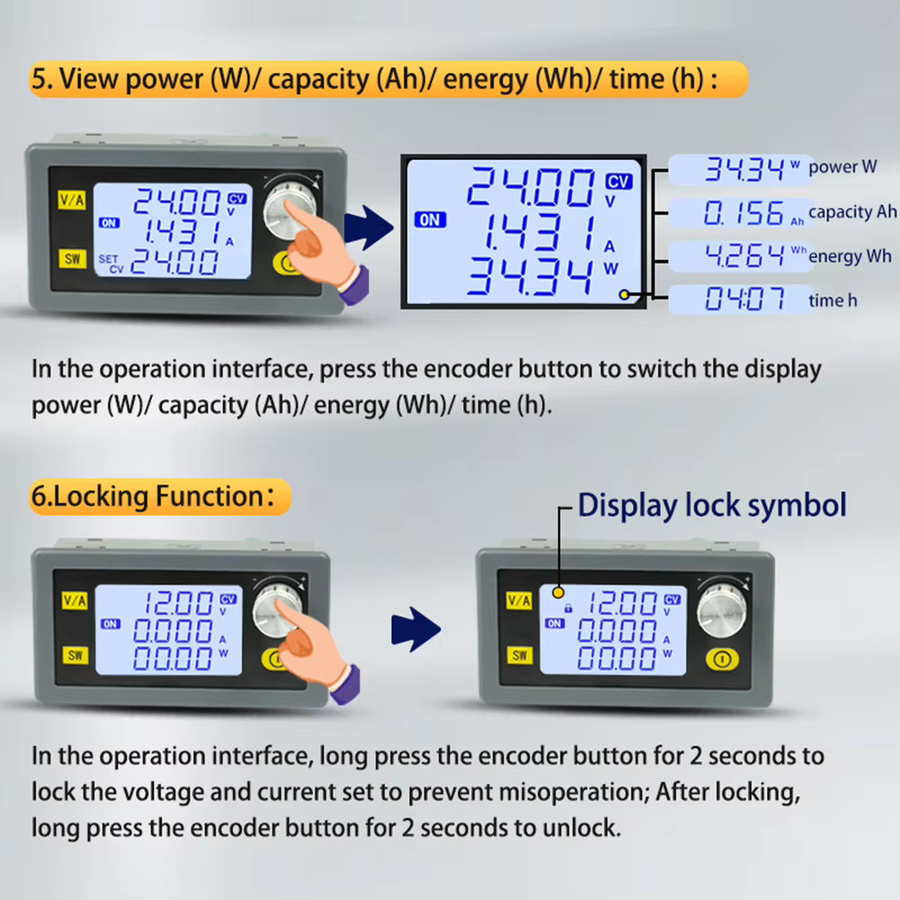 ALLOET XY-SK80H Digital Control DC Buck Boost Converter mit LCD Display, Einstellbar, DC 6-36V, 5A, 80W Solar Lade Modul - Bild 5