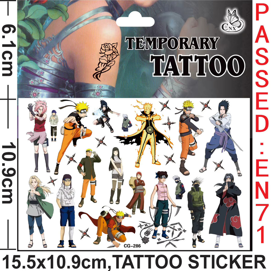 Anime Naruto Dragon Ball Tattoo Aufkleber, Cartoon Son Goku Uzumaki Uchiha Sasuke Kakashi Figur Aufkleber - Bild 2