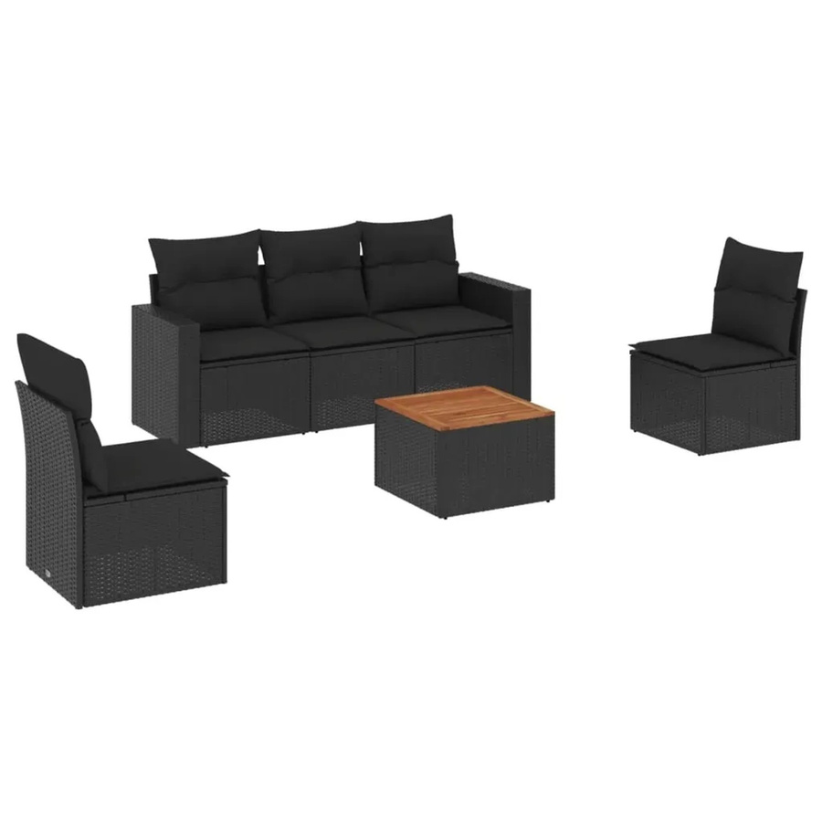vidaXL 6-tlg. Garten-Sofagarnitur aus Poly-Rattan in Schwarz mit Kissen und Stauraum - Bild 2