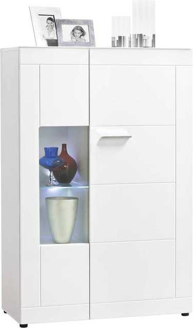 Standvitrine Atlanta von Poco in Weiß Hochglanz mit Glastüren, integrierter Beleuchtung und Regalen, B/H/T: 90 x 137 x 40 cm - Bild 1