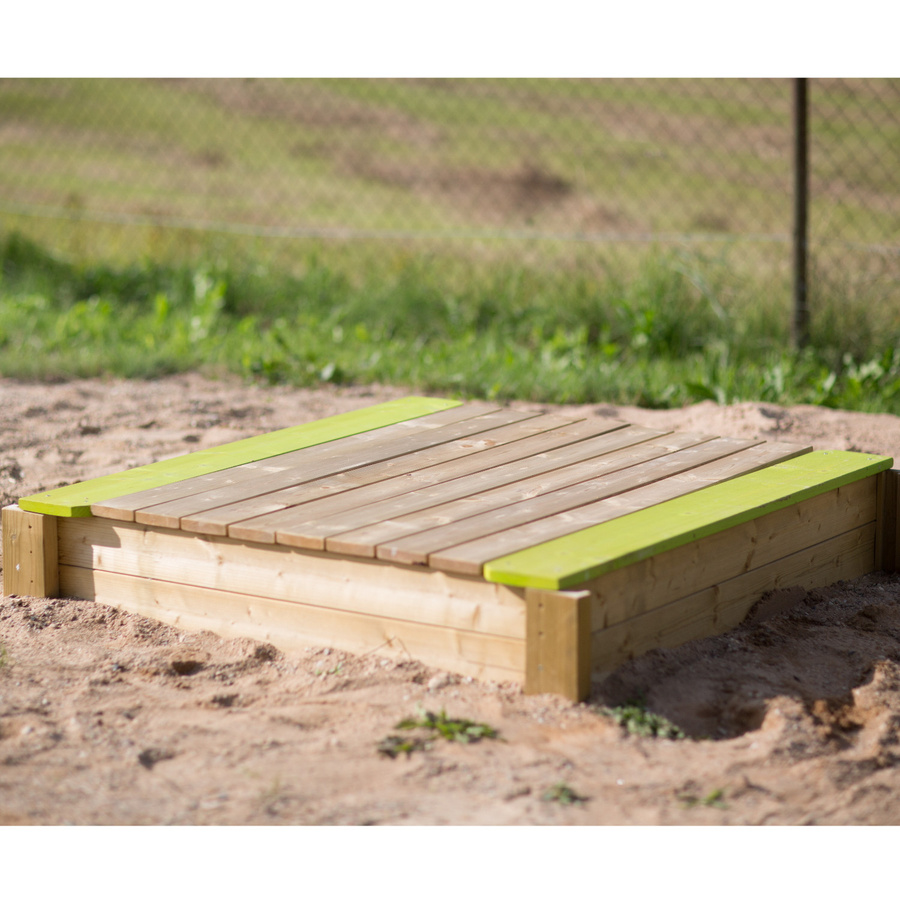 Wendi Toys Sandkasten Deluxe aus Holz mit Sitzflächen und Holzabdeckung, grün/natur, B/T/H: 120 x 120 x 25 cm - Bild 2