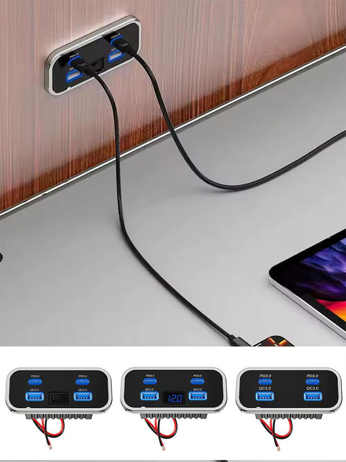 12 V USB-Steckdose mit 4 Ports für Marine, Bus und Wohnmobil, Dual PD3.0 Typ C Schnellladung & QC3.0, 76 W, Schwarz - Bild 6