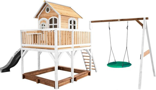 Axi Liam Spielturm aus Holz mit Summer Nestschaukel und Rutsche, B/H/T: 613 x 291 x 277 cm, Braun/Weiß/Grau - Bild 1