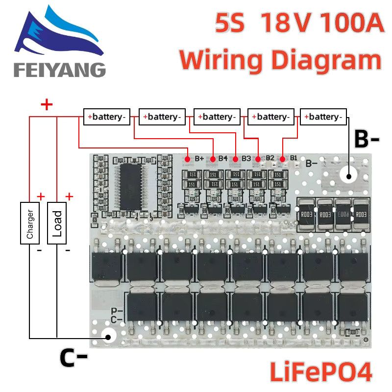 SAMIROB BMS Schutzplatine für 18650 Li-Ion LMO Ternäre Lithium-Batterien, 100A, kompatibel mit 3S 4S 5S (12V, 16,8V, 18V, 21V) mit Balance-Funktion - Bild 2