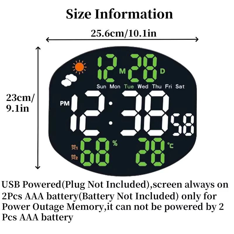 NieNie Digitale Wetterstation als Wanduhr und Tischuhr mit LED-Anzeige in Rot, inklusive Temperatur, Luftfeuchtigkeit, Datum, Nachtmodus, 2 Alarmen und 12/24H-Anzeige, USB-Betrieb - Bild 2