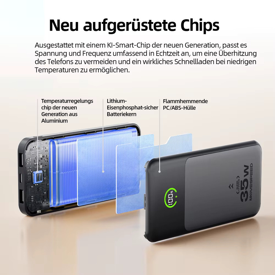 MOVESPEED P20 Powerbank 20000mAh mit PD 35W Schnellladefunktion und LFP-Akku in Schwarz - Bild 4