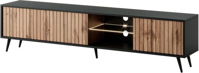 TV-Lowboard Bello von Selsey in Schwarz und Wotan Eiche mit LED-Beleuchtung, Breite: 175 cm - Bild 1
