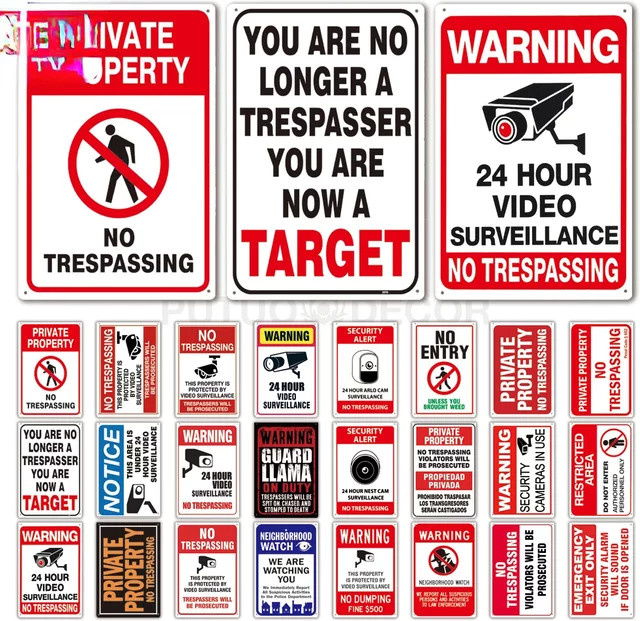 Warnschild No Trespassing und Videoüberwachung von Potdemiel aus Metall, Wanddeko für Hof und Heim, Breite: 20 cm, Höhe: 20 cm - Bild 1
