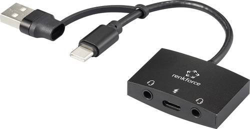 Renkforce RF-AA-200 2.0 Soundkarte mit USB-C, USB-A und 3,5 mm Klinkenanschluss in Schwarz - Bild 1