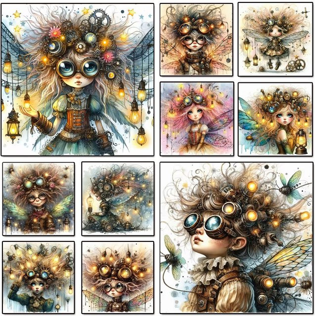 5D-Diamant-Malerei-Set RealShining Steampunk Fantasy Elfe Mosaik-Stickerei mit runden Steinen in Multicolour zur Wanddekoration - Bild 1