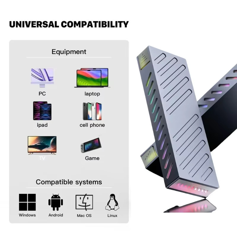 Kebidu M.2 NVMe SATA SSD Gehäuse mit RGB, USB-C 3.1 Gen2 10 Gbit/s, Externer Adapter für 2230/42/60/80, Multicolour - Bild 4