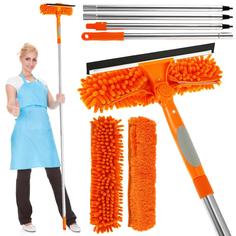 Willstar Professionelles Glasreinigungsset in Orange mit Fensterreinigungsrakel, Fensterverlängerungsgriff und 2 Mikrofasermopps für Wände, Decken und Böden - Bild 7