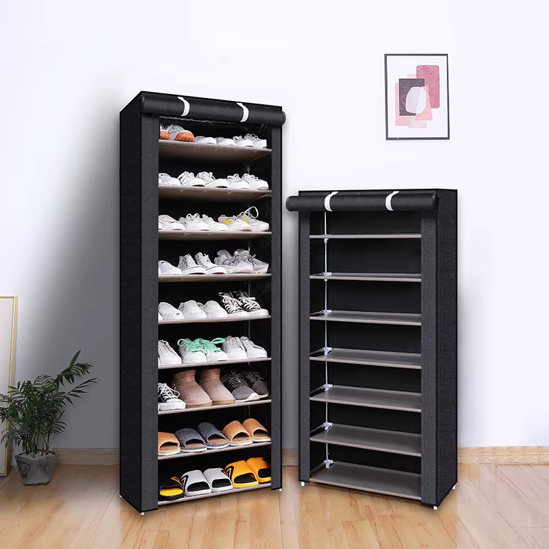 Schwarzes Schuhregal mit staubdichter Rolltür in modernem Design für Flur, Schlafzimmer und Wohnzimmer - Bild 5