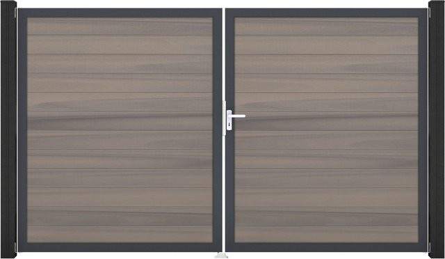 GroJa Steckzaun Tor DIN Rechts DB Bi-Color 2-flügelig in Sand/Multicolor aus Aluminium und BPC - Bild 1