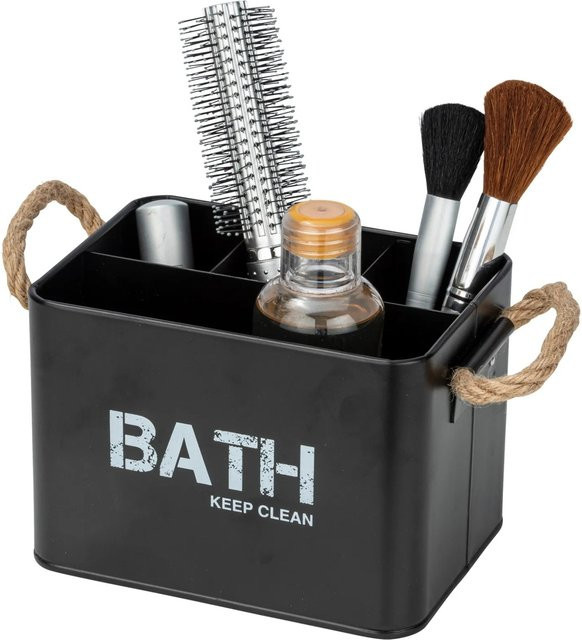 Wenko Badbox Gara Organizer aus Stahl mit 4 Fächern in Schwarz, B/T/H: 19 x 12,5 x 13 cm - Bild 1