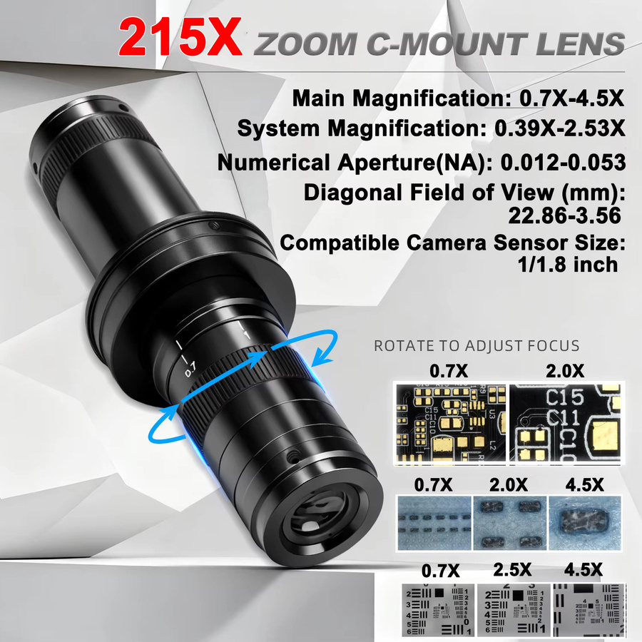 YIZHAN 4K Industriemikroskop-Kamera-Set für Lötarbeiten mit IMX678 Sensor, digitales elektronisches Mikroskop mit 215-fachem Zoom und Objektträgerhalterung in Schwarz - Bild 5
