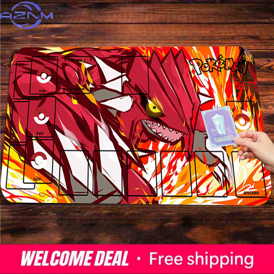 Potdemiel Pokemon TCG Spielmatte Groudon Red Flame Battle, rutschfestes Gaming-Mauspad, rot/mehrfarbig - Bild 2