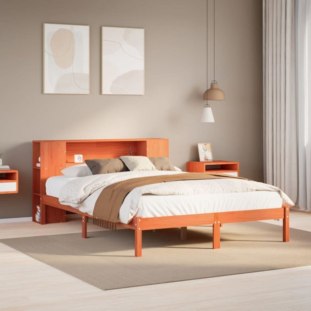 vidaXL Massivholzbett aus Kiefer mit Regal in Braun, B/T/H: 140 x 190 cm - Bild 3