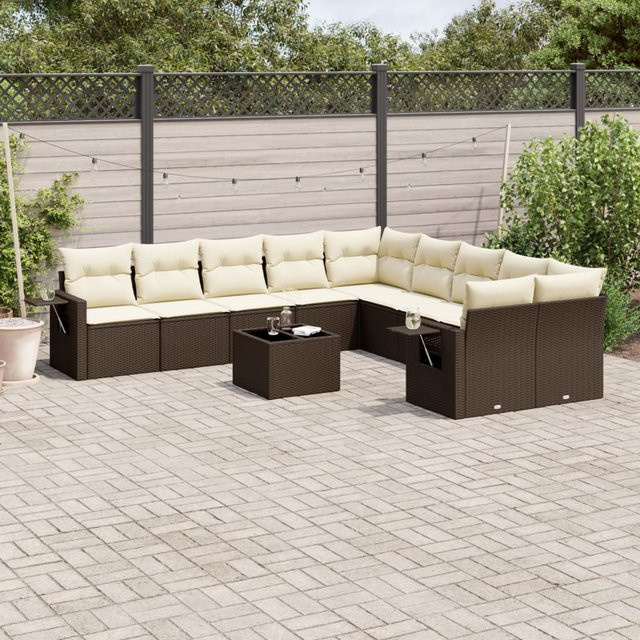 vidaXL 11-tlg. Garten-Sofagarnitur aus braunem Polyrattan mit UV-beständigen Kissen und Metallrahmen - Bild 3