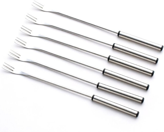 Fishine Fonduegabeln aus Edelstahl in Silber, 23,8 cm hitzebeständige Käsefondue-Stäbe mit rutschfestem Griff - Bild 1