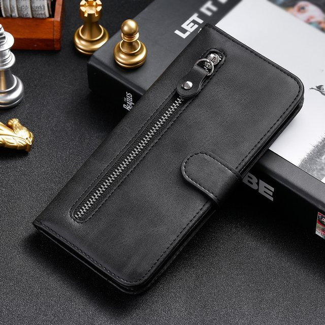 Magnetische Leder-Brieftaschenhülle für Samsung Galaxy S25 S24 S23 S22 S21 S20 Ultra Plus FE im Reißverschluss-Stil als Premium-Gehäuse in Pink oder Black - Bild 1