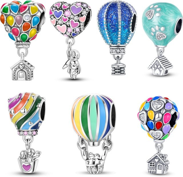 MISEFF Charm, 925 Silber, bunter Heißluftballon, Herzperlen, Anhänger - Bild 1